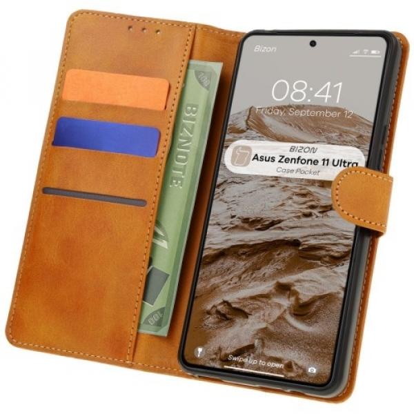 Etui z klapką Bizon Case Pocket do Asus Zenfone 11 Ultra, brązowe