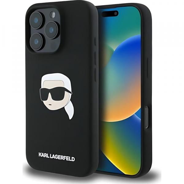 OUTLET: Etui Karl Lagerfeld Hard Case Silicone Karl Head do iPhone 16 Pro, czarne