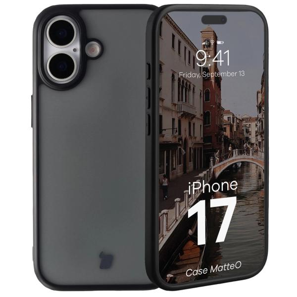 Etui Bizon Case Angelo do iPhone 17, przydymione z czarną ramką