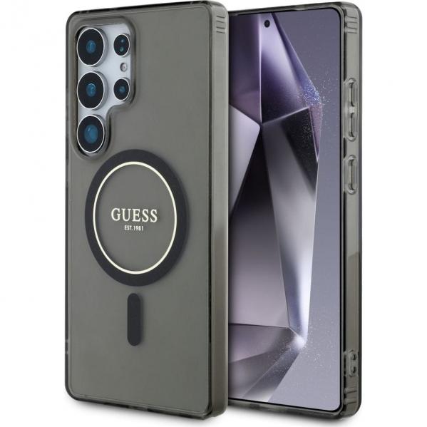 Etui Guess Glitter Circle Classic Logo do MagSafe do Galaxy S25 Ultra, czarne