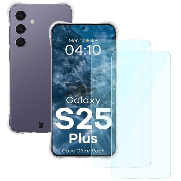 Elastyczne etui + 2x szkło hartowane Bizon Case Clear Pack do Galaxy S25 Plus
