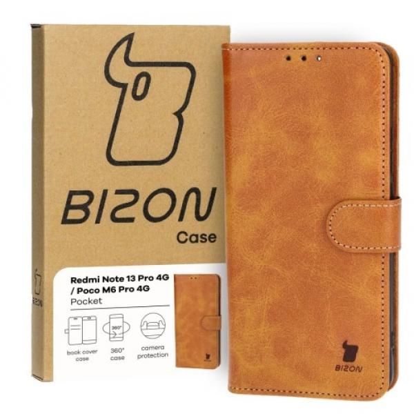 Etui z klapką Bizon Case Pocket do Xiaomi Poco M6 Pro 4G / Xiaomi Redmi Note 13 Pro 4G, brązowe