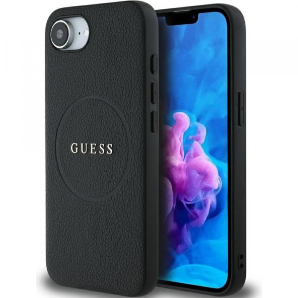 Etui Guess Hardcase Grained Ring do MagSafe do iPhone 16e, czarne