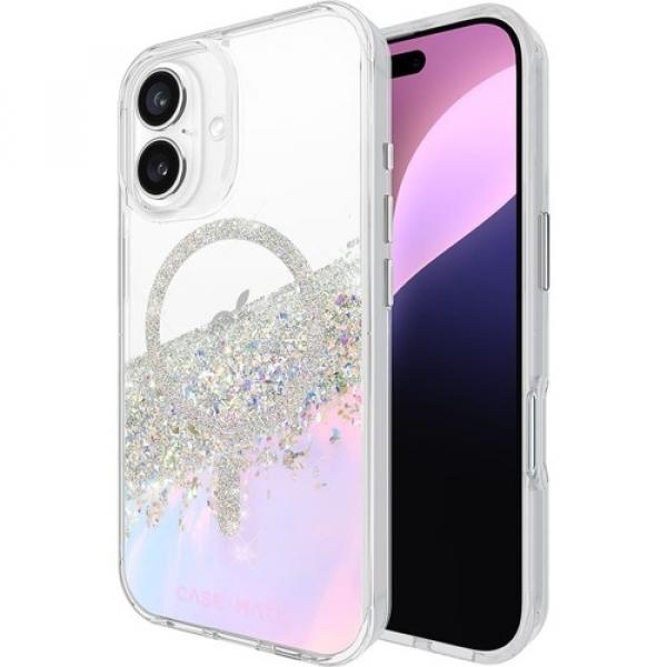 Etui Case-Mate Karat Holographic Soap Bubble MagSafe do iPhone 16, przeroczyste, opalizujące z srebrnymi dodatkami