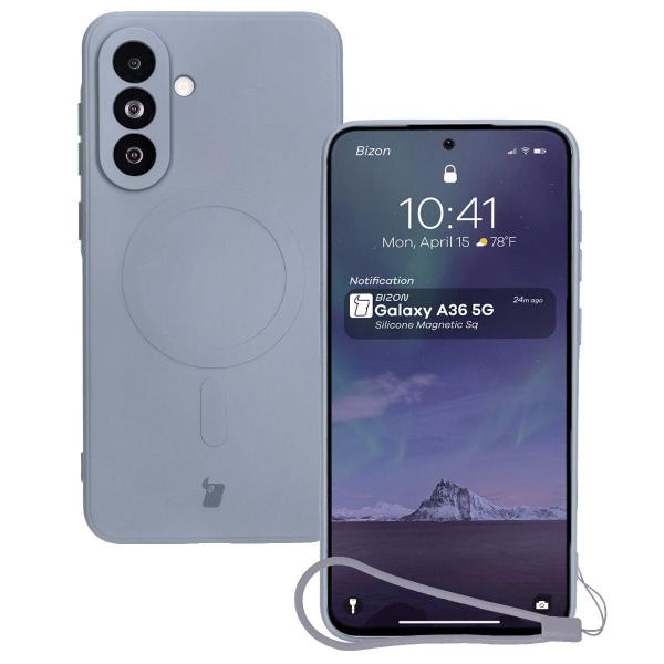 Silikonowe etui z pierścieniem magnetycznym Bizon Case Silicone Magnetic Sq do Galaxy A36 5G, szare