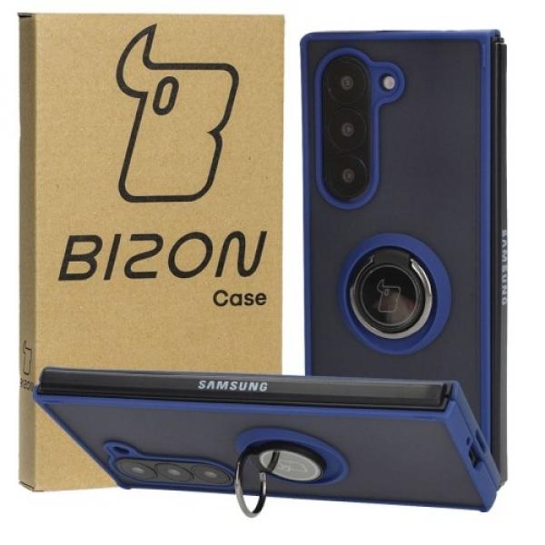 Etui z uchwytem na palec Bizon Case Hybrid Ring do Galaxy Z Fold6, przydymione z granatową ramką