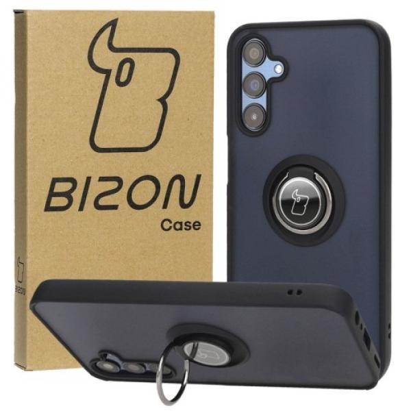 Etui z uchwytem na palec Bizon Case Hybrid Ring do Galaxy M15 5G, przydymione z czarną ramką