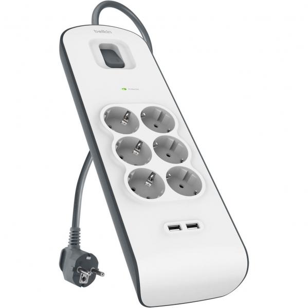 Listwa antyprzepięciowa do 650J Schuko Belkin Connect BSV604VF2M-V2, 6x AC EU Schuko + 2x USB-A
