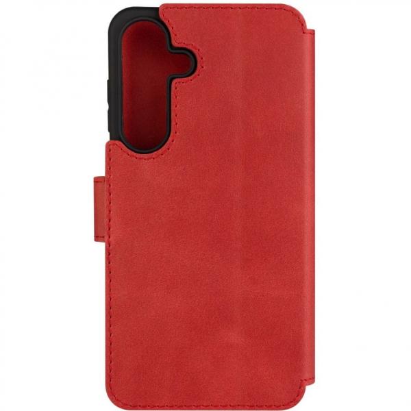 Etui zamykane z naturalnej skóry Fixed ProFit do Galaxy S25 Plus, czerwone
