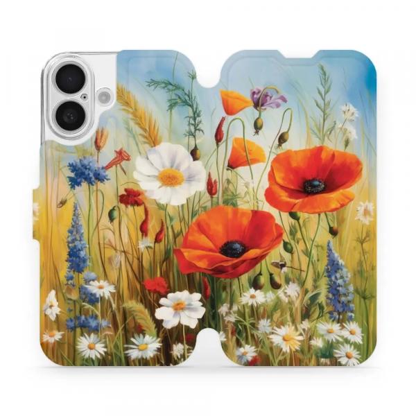 Etui z klapką do iPhone 16, Mobiwear Book, łąkowe kwiaty