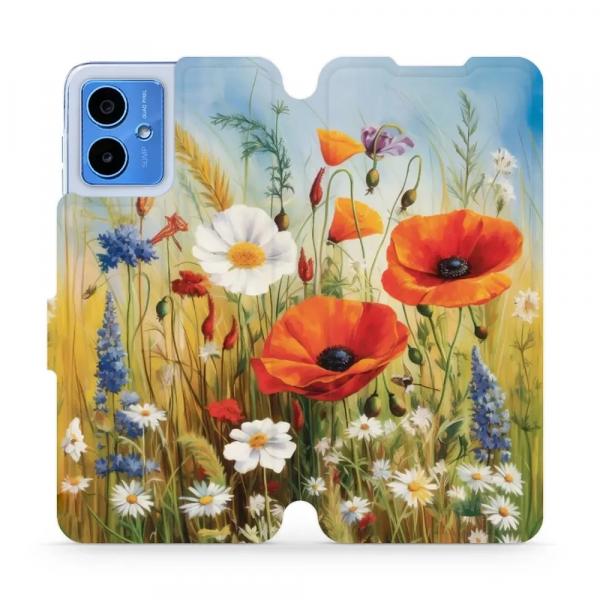 Etui z klapką do Motorola Moto G14, Mobiwear Book, łąkowe kwiaty
