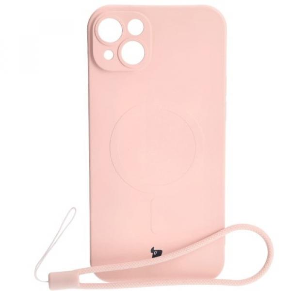 Etui silikonowe z pierścieniem magnetycznym Bizon Case Silicone Magnetic do iPhone 14 Plus, jasnoróżowe