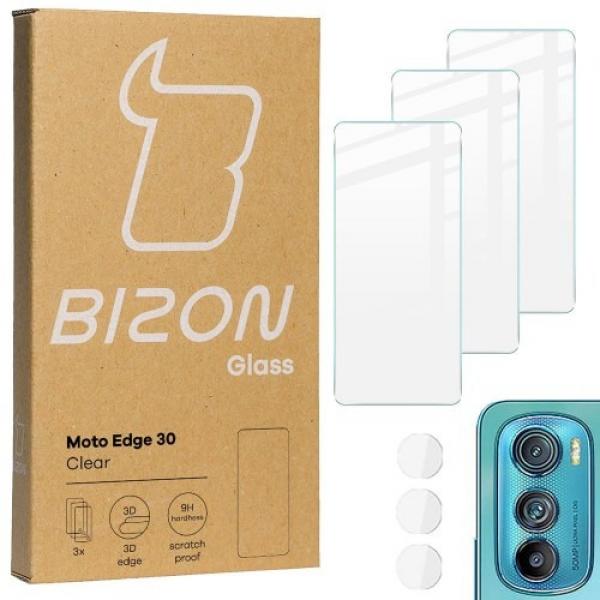 Szkło hartowane Bizon Glass Clear - 3 szt. + obiektyw, Motorola Edge 30