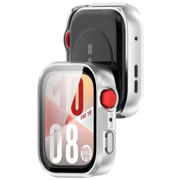 Etui ze szkłem do zegarka Bizon Case+Glass Watch do Huawei Watch Fit 4, satynowo srebrne