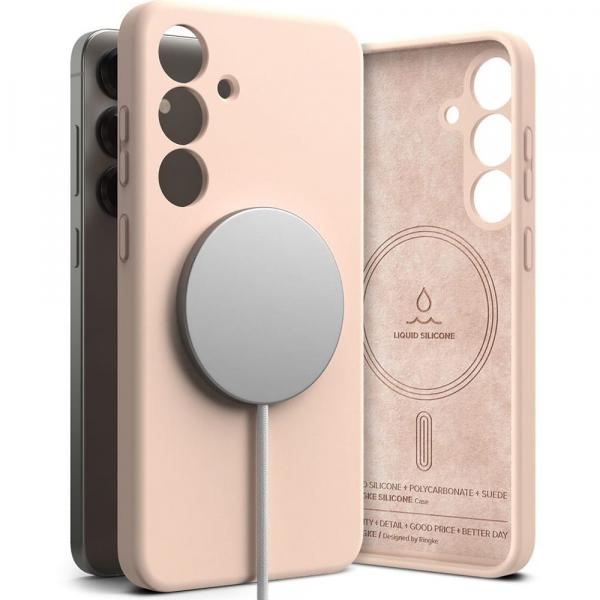 Etui Ringke Silicone Magnetic do MagSafe do Galaxy S25, różowe