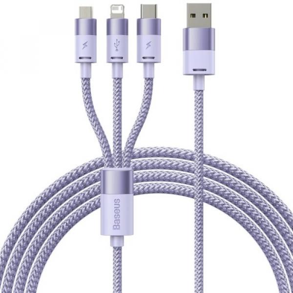 Kabel Baseus StarSpeed 3w1 USB-A do USB-C / Lightning / MicroUSB 3.5A, 1,2m, fioletowy