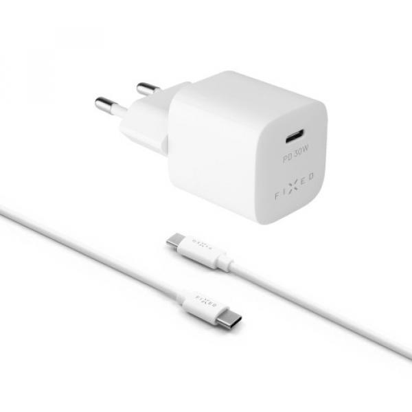 Ładowarka sieciowa Fixed Mini PD Travel Charger USB-C + kabel USB-C, 30 W, biała