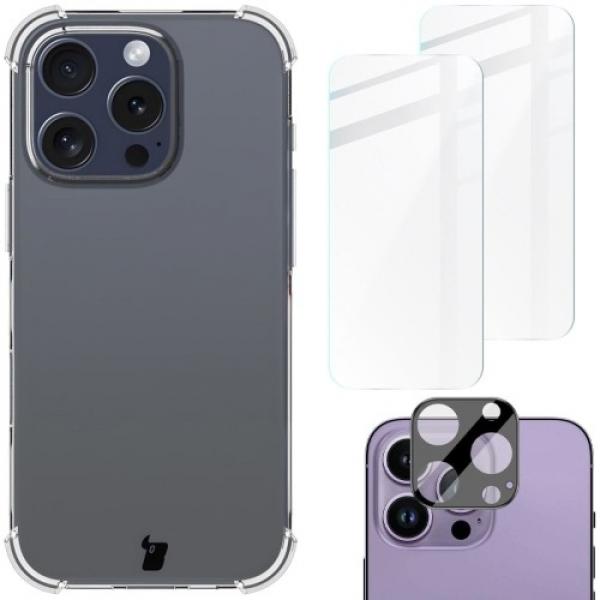 Etui + 2x szkło hartowane + szkiełko na obiektyw Bizon Case Clear Pack do iPhone 16 Pro