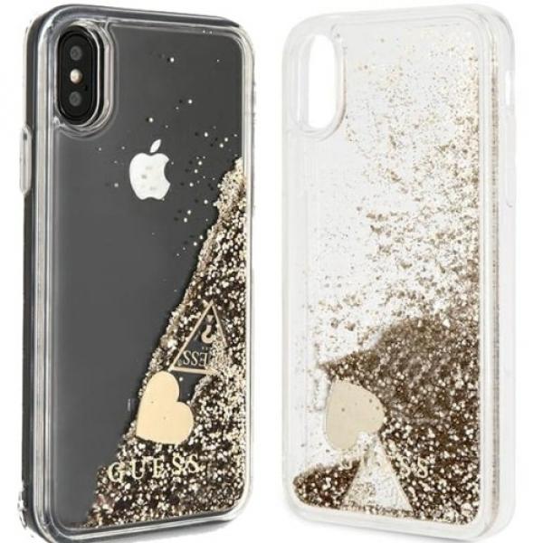 OUTLET: Etui z brokatem Guess Liquid Glitter do iPhone Xs / X, złote