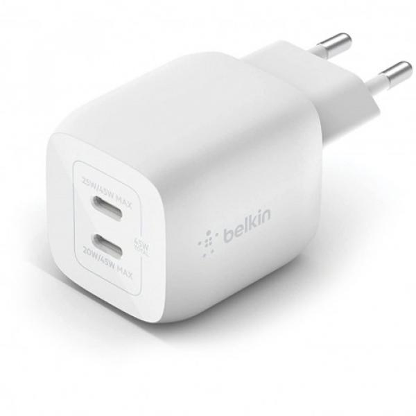 Ładowarka sieciowa Belkin Boost Pro Wall Dual USB-C PD 3.0 PPS GaN 45W, biała