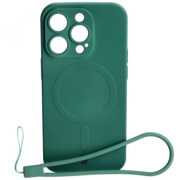 Etui silikonowe z pierścieniem magnetycznym Bizon Case Silicone Magnetic do iPhone 14 Pro, ciemnozielone