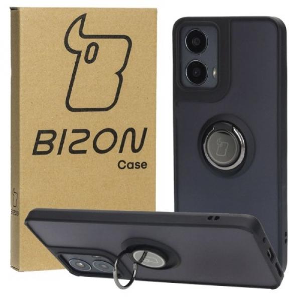 Etui z uchwytem na palec Bizon Case Hybrid Ring do Motorola Moto G04 / G24 / G24 Power, przydymione z czarną ramką