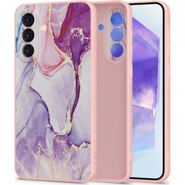 Etui silikonowe Tech-Protect Icon do Galaxy A56 5G, różowe z marmurowym wzorem