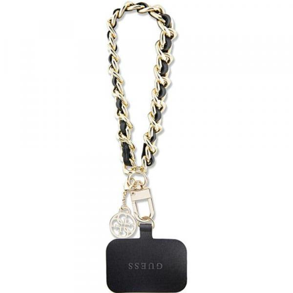 Smycz do telefonu Guess Universal Wirst Chain / pasek, czarna ze złotym łańcuszkiem