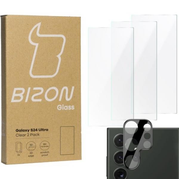 3x Szkło + szybka na aparat BIZON Clear 2 Pack do Galaxy S24 Ultra