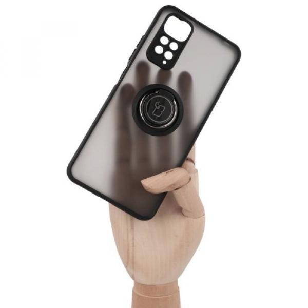 Etui z uchwytem na palec Bizon Case Hybrid Ring do Xiaomi Redmi Note 11 / 11S 4G, przydymione z czarną ramką