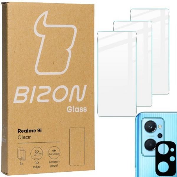 Szkło hartowane Bizon Glass Clear - 3 szt. + obiektyw, Realme 9i