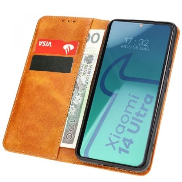 Etui z klapką Bizon Case Pocket Pro do Xiaomi 14 Ultra, brązowe