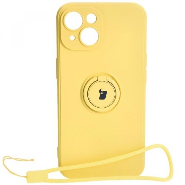 Etui Bizon Case Silicone Ring Sq do iPhone 15, żółte