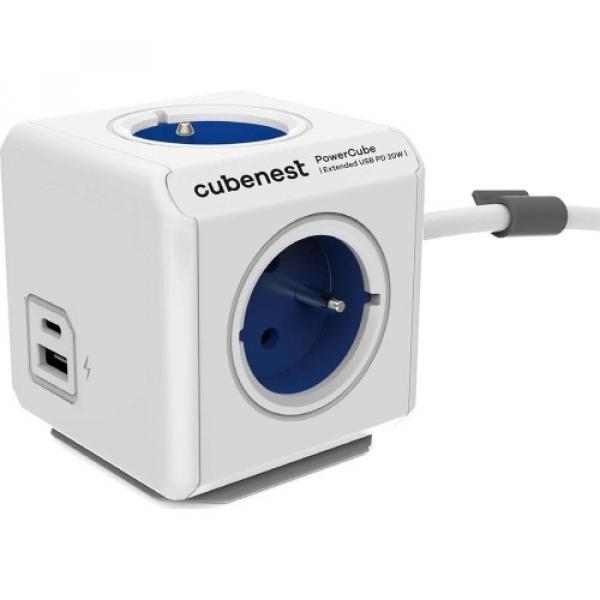 Listwa zasilająca/ przedłużacz Cubenest PowerCube Extended USB-A, USB-C, PD 20W wraz z 1,5 m przedłużaczem, niebieska
