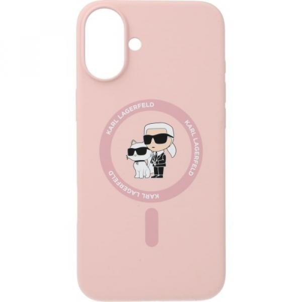 Etui Karl Lagerfeld Hard Case Silicone Karl & Choupette Heads Ring MagSafe do iPhone 16 Plus, różowe