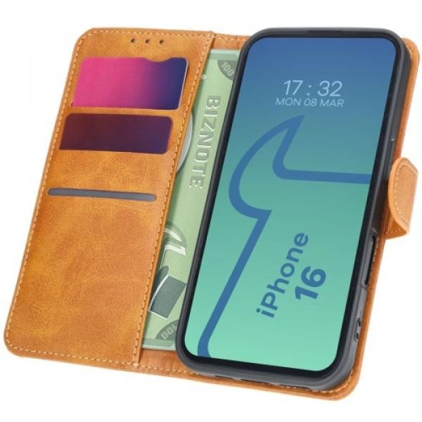 Etui z klapką Bizon Case Pocket do iPhone 16, brązowe