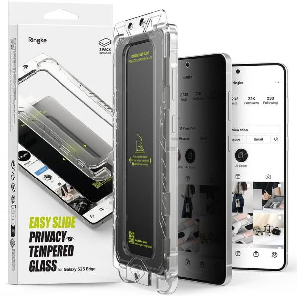 Szkło prywatyzujące na ekran z aplikatorem Ringke Easy Slide 2-Pack Privacy do Galaxy S25 Edge, 2 sztuki