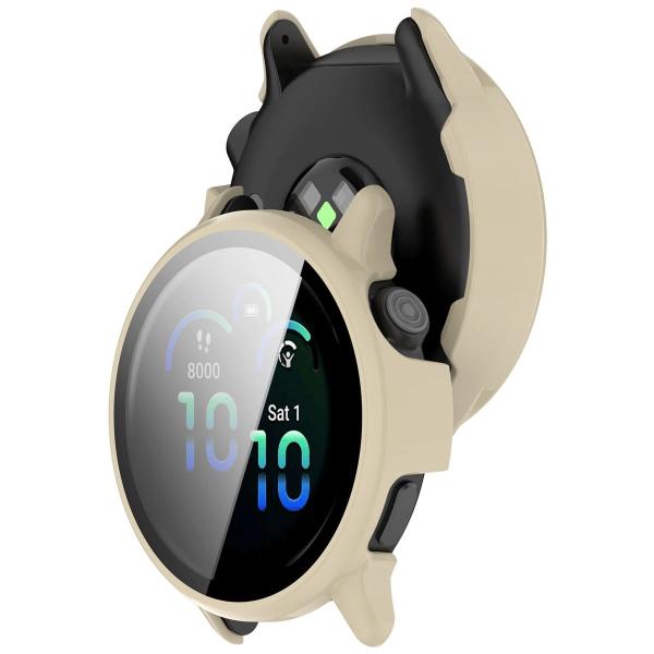 Etui ze szkłem do zegarka Bizon Case+Glass Watch do Garmin Vivoactive 6, beżowe