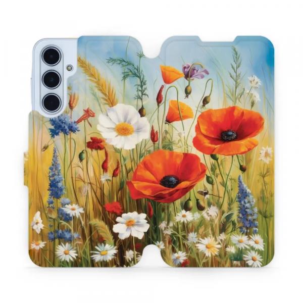 Etui z klapką do Galaxy M35 5G, Mobiwear Book, łąkowe kwiaty