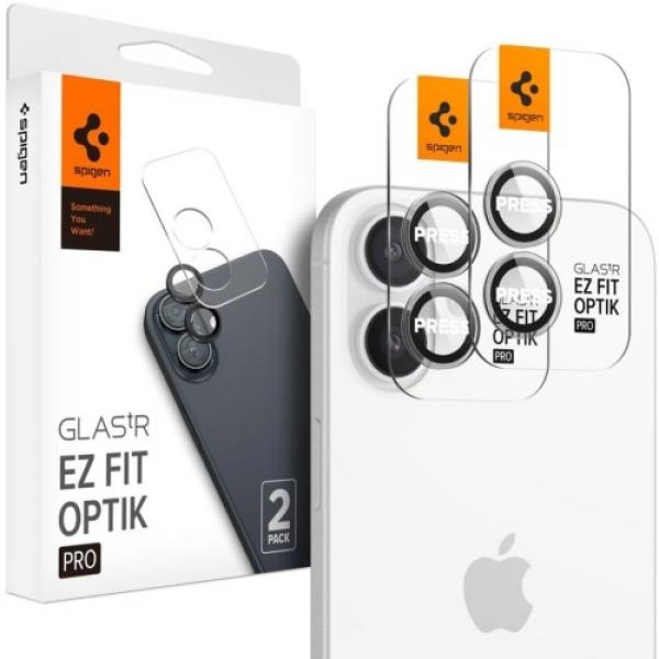 Szkło na aparat Spigen Glas.tR Ez Fit Optik Pro 2-Pack do iPhone 16 / 16 Plus, czarno-przezroczyste