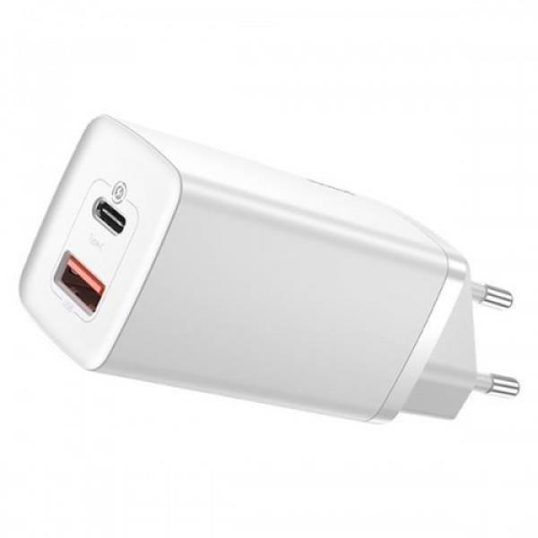 Ładowarka sieciowa Baseus GaN2 Lite, 1xUSB-A, 1xUSB-C, 65W, PD 3.0, QC 4.0+, biała