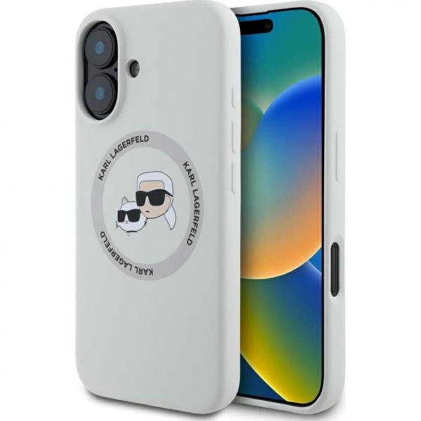 Etui Karl Lagerfeld Hard Case Silicone Karl & Choupette Heads Ring MagSafe do iPhone 16, beżowe