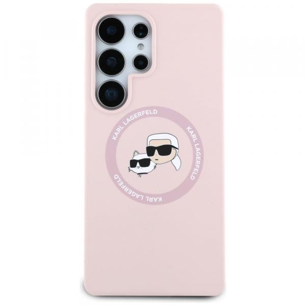 Etui Karl Lagerfeld Hard Case Silicone Karl & Choupette Heads Ring MagSafe do Galaxy S25 Ultra, różowe