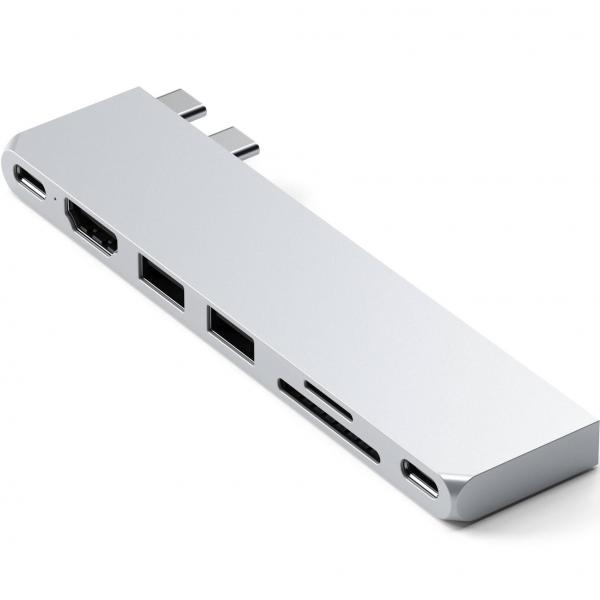 HUB USB-C do MacBook, Satechi Pro Hub Slim, USB4 / USB-C / HDMI / 2x USB-A / czytnik kart SD/microSD, srebrny