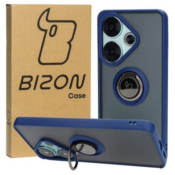 Etui z uchwytem na palec Bizon Case Hybrid Ring do Xiaomi Poco F6, przydymione z granatową ramką