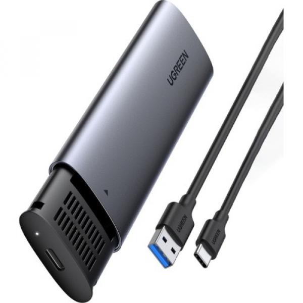 Kieszeń na dysk Ugreen / obudowa dysku twardego M.2 B-Key SATA 3.0 5Gbps + kabel USB Typ C, szara