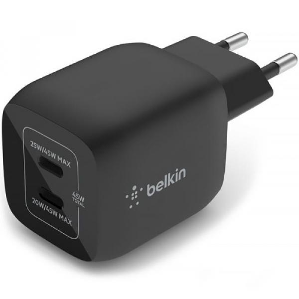 Ładowarka sieciowa Belkin Boost Pro Wall Dual USB-C PD 3.0 PPS GaN 45W, czarna