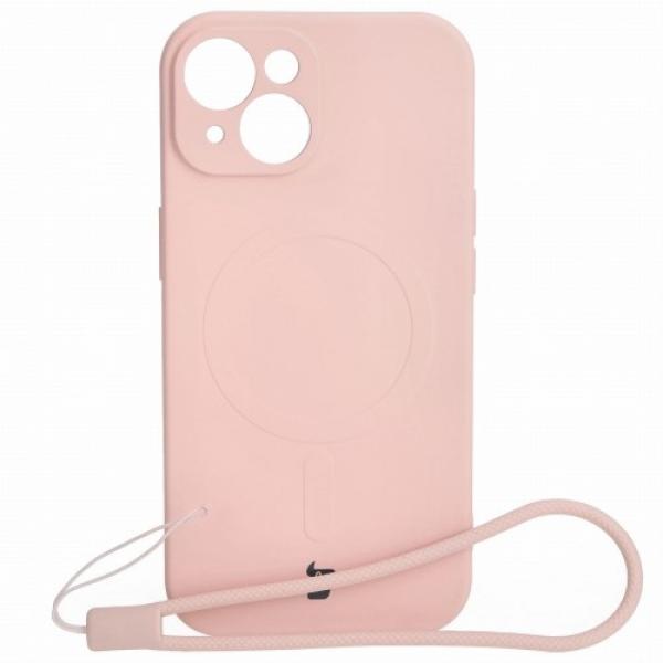 Etui silikonowe z pierścieniem magnetycznym Bizon Case Silicone Magnetic do iPhone 15, jasnoróżowe