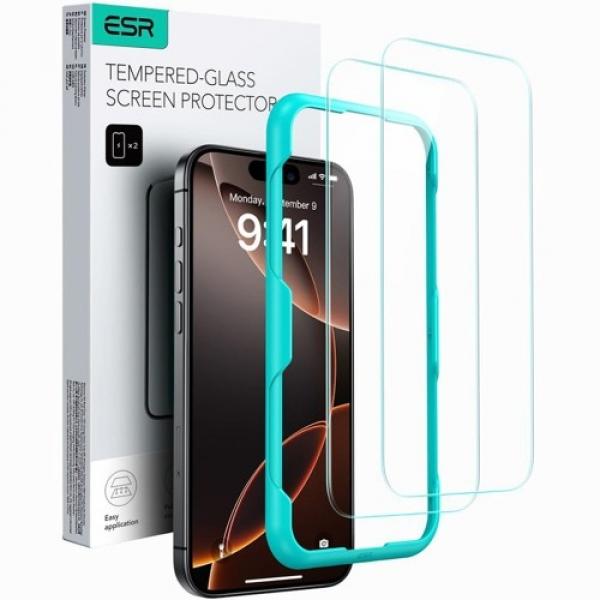 Szkło hartowane z ramką pozycjonującą ESR Tempered Glass do iPhone 16 Plus, 2 sztuki