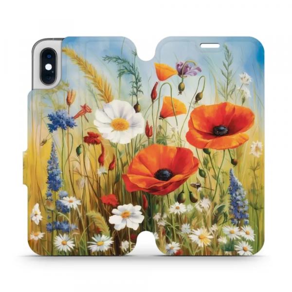 Etui z klapką do iPhone Xs, Mobiwear Book, łąkowe kwiaty